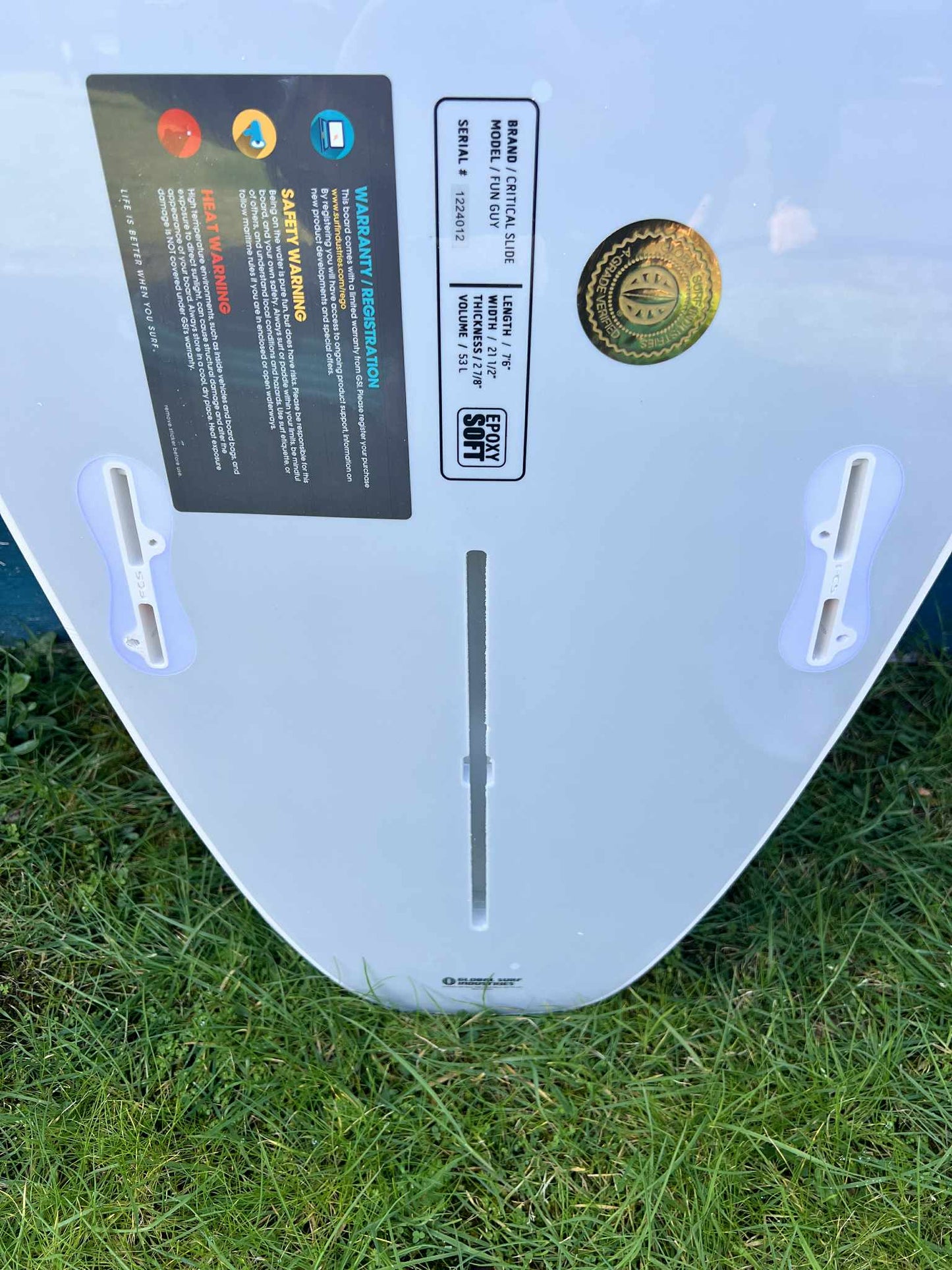 Critical Slide 7'6" Epoxy Soft "Fun Guy" Mid-Length Shortboard Longboard Surfboard - Fins