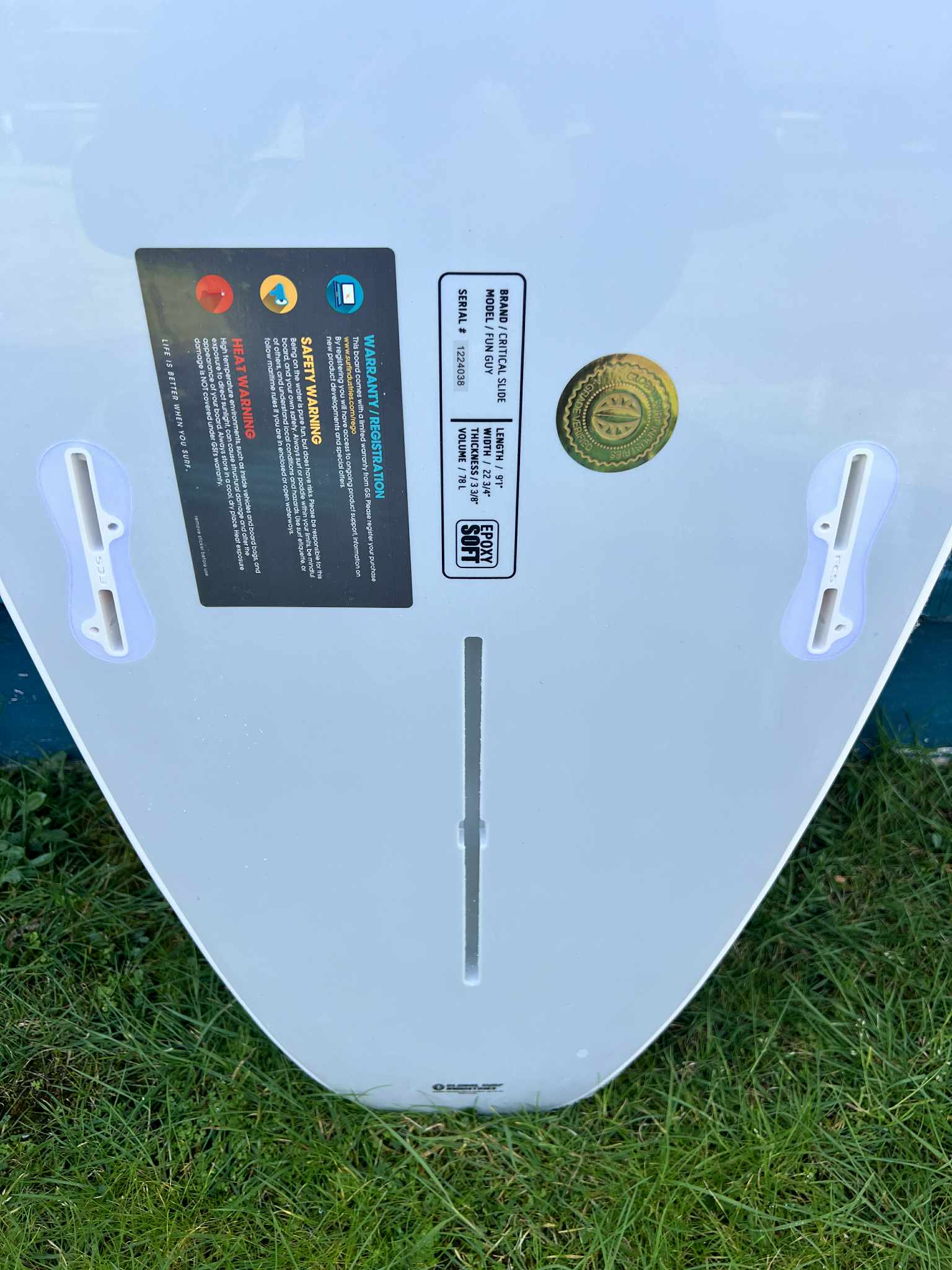 Critical Slide 9'1" Epoxy Soft "Fun Guy" Longboard Surfboard - Fin Boxes