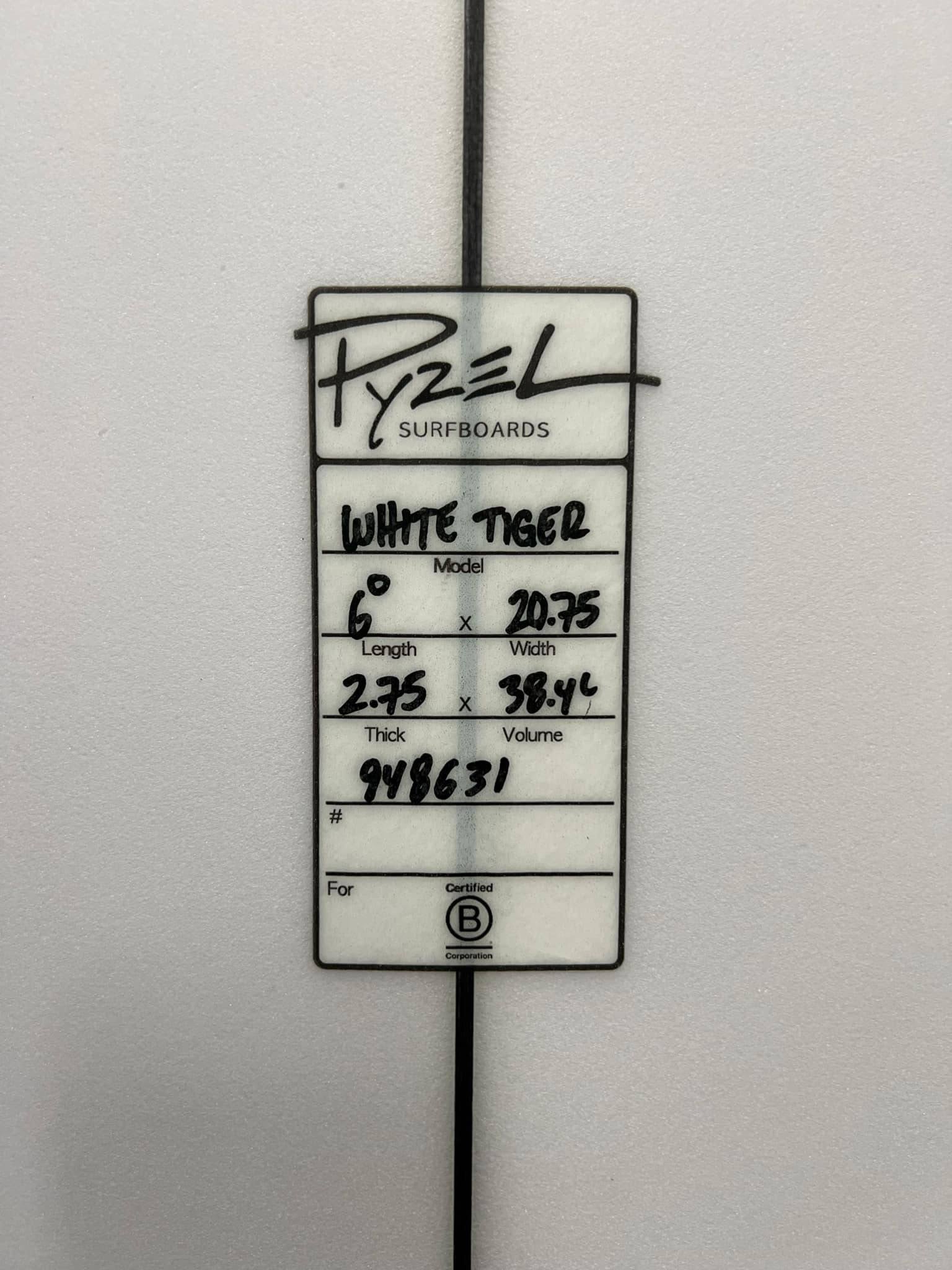 Pyzel 6'0 White Tiger Shortboard Surfboard - dims