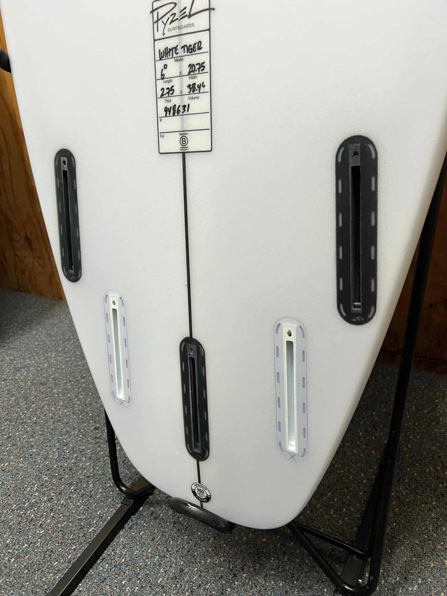 Pyzel 6'0 White Tiger Shortboard Surfboard - fins