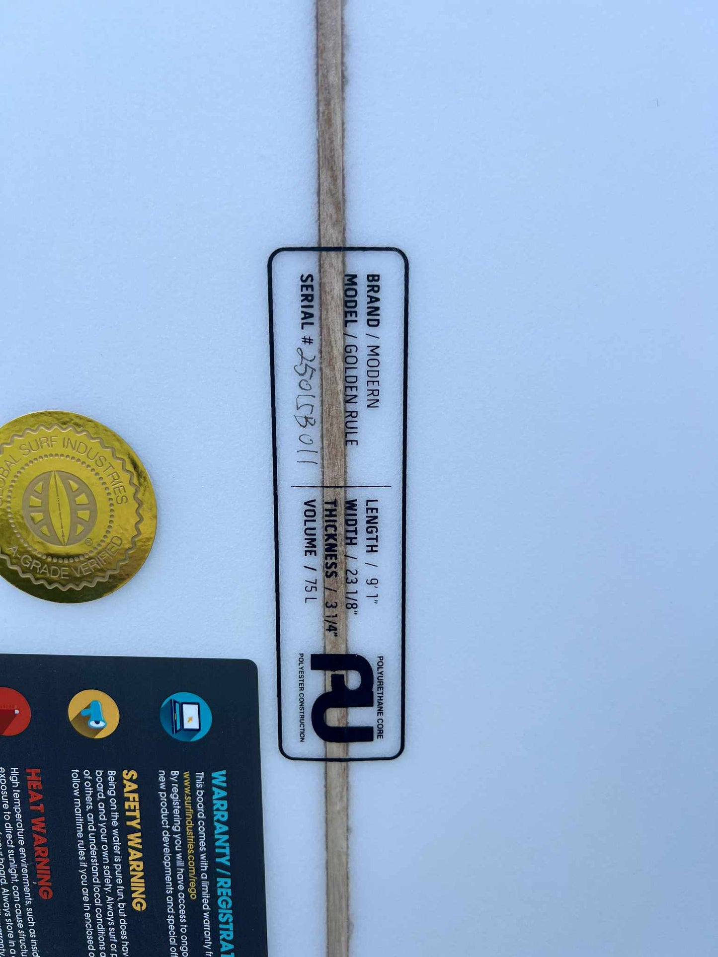 Modern 9'1" "Golden Rule" Longboard Surfboard  dims
